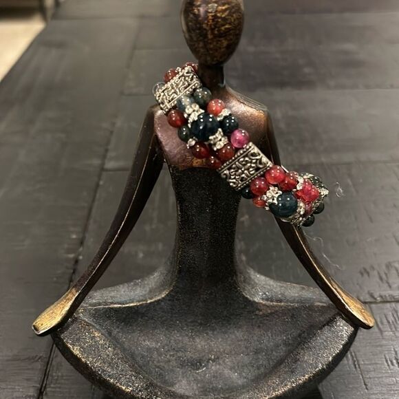 Jewelry - Vintage Glass Bead Stretch Casual Western Boho Filigree Bracelet 